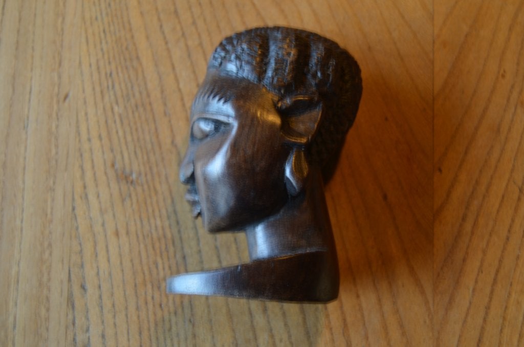 Houtsnijwerk Afrikaans vrouwenhoofd, Minder dan 20 cm, Ophalen of Verzenden, Handgemaakt, Beeld