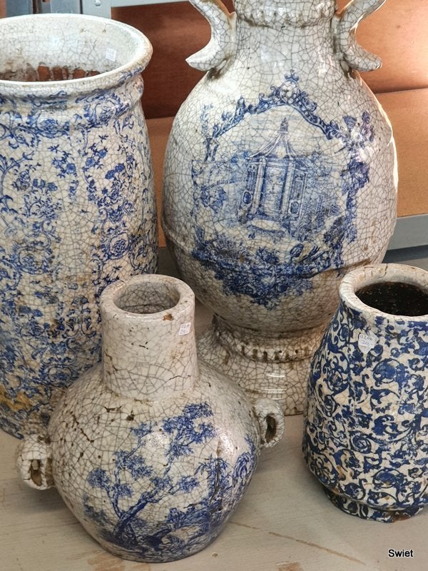 Ptmd blauwe vazen vaas vazen collection craquele, Huis en Inrichting, Woonaccessoires | Vazen, Ophalen of Verzenden