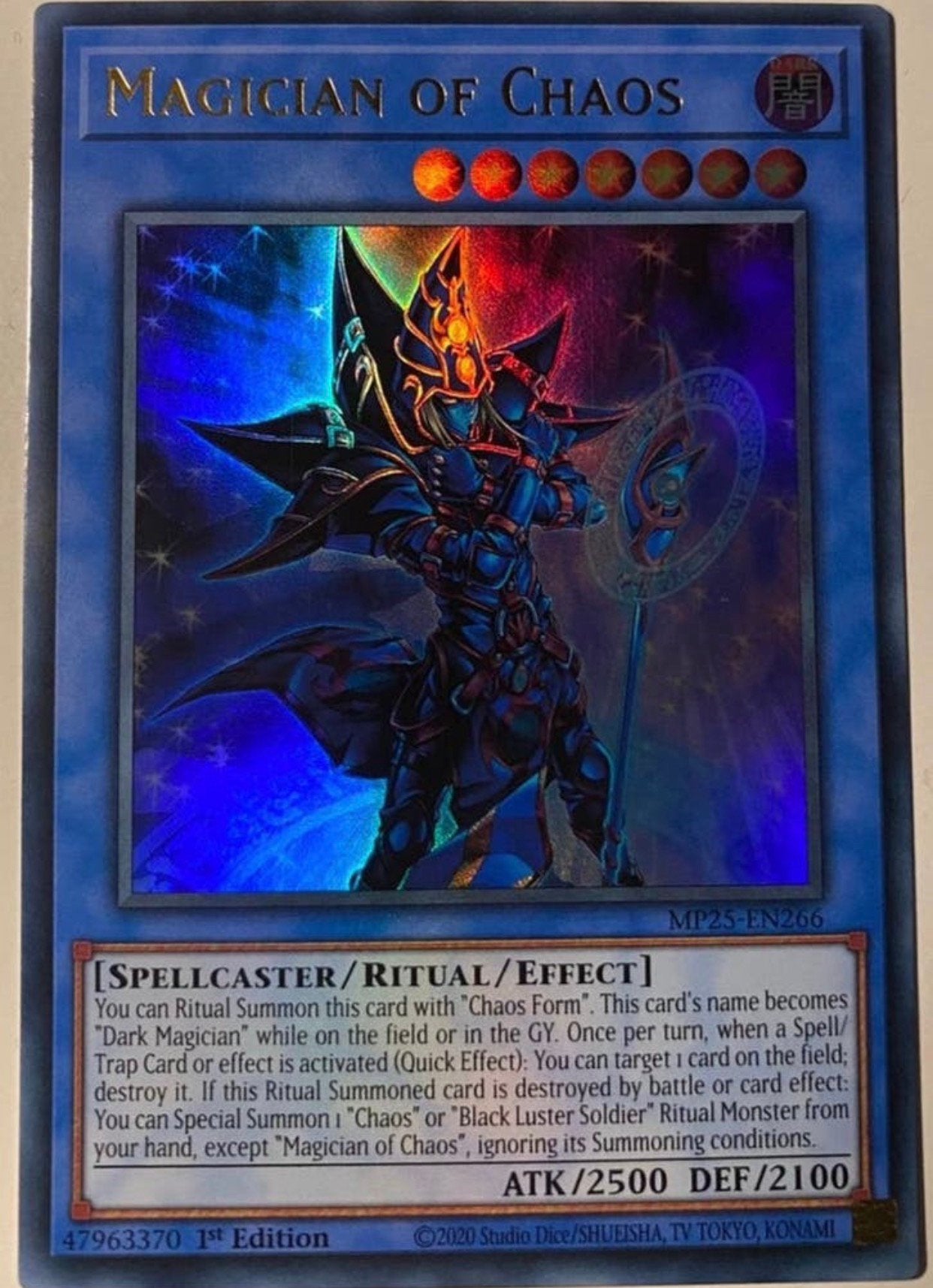 Yu-Gi-Oh! Magician of Chaos MP25 1st Edition Tin Promo !, Ophalen of Verzenden, Zo goed als nieuw, Losse kaart, Foil