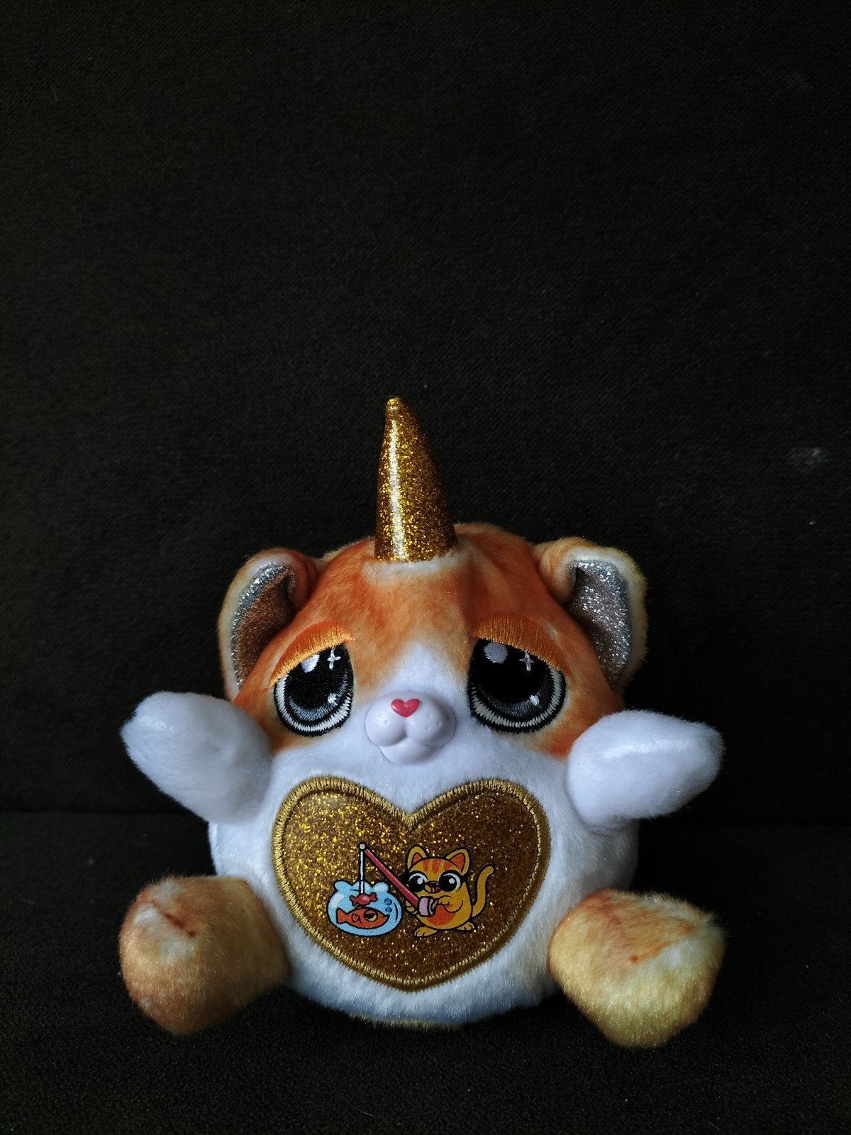 Schattige eenhoorn kat knuffel met glitter details, Oranje, Overige merken, Overige karakters, Ophalen of Verzenden