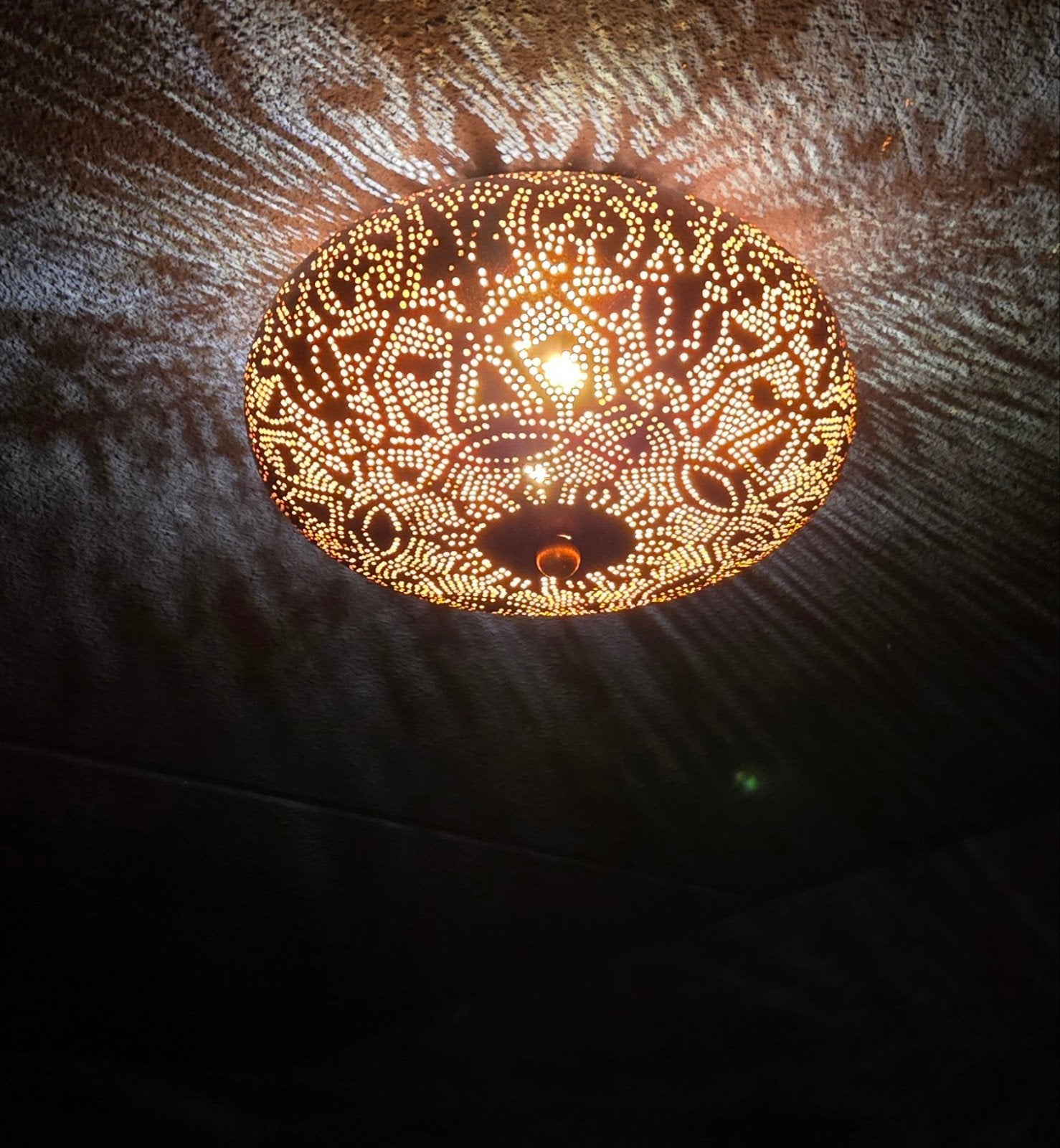 Oosterse plafondlamp - Koperkleurig, Inclusief lichtbron, E14 (klein), Ophalen of Verzenden, Zo goed als nieuw