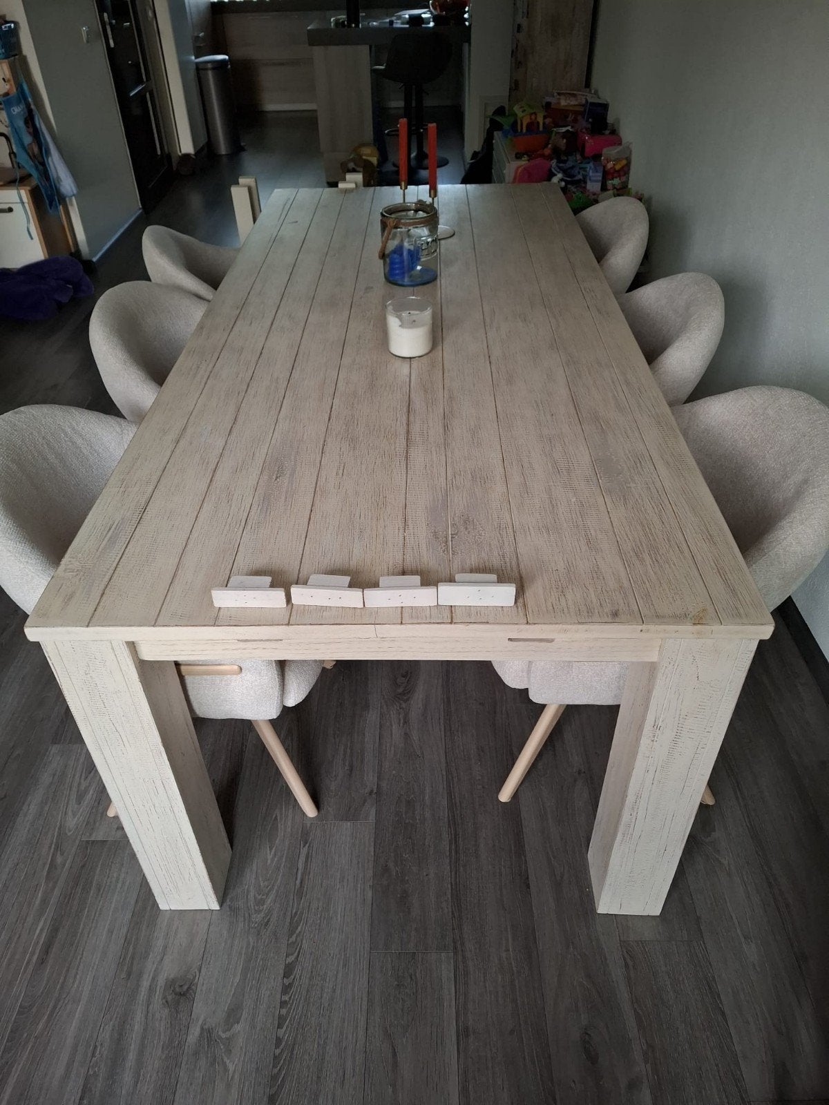 Grote uitschuifbare eettafel van Posthuijs B'hoek, Huis en Inrichting, Tafels | Eettafels, Ophalen, Gebruikt, 100 tot 150 cm, Vijf personen of meer