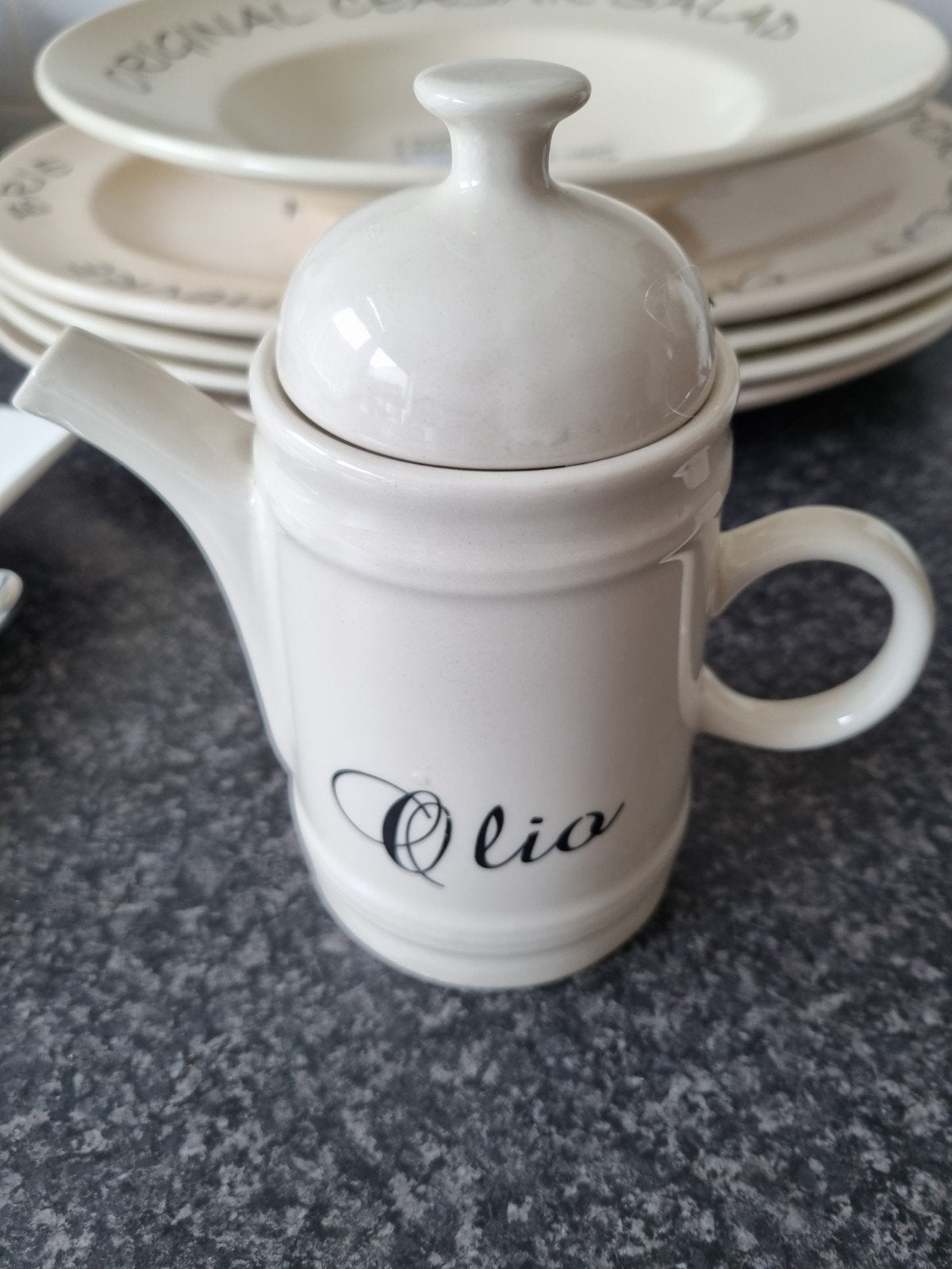 Riviera Maison oliekannetje, Huis en Inrichting, Keuken | Servies, Ophalen of Verzenden, Gebruikt, Porselein, Overige stijlen