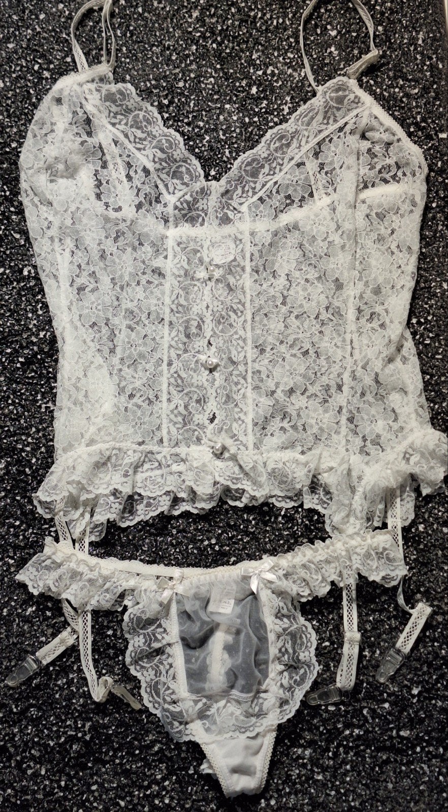 Sexy nieuw spierwit romantisch kanten setje maat L-XL, Verzenden, Wit, Setje