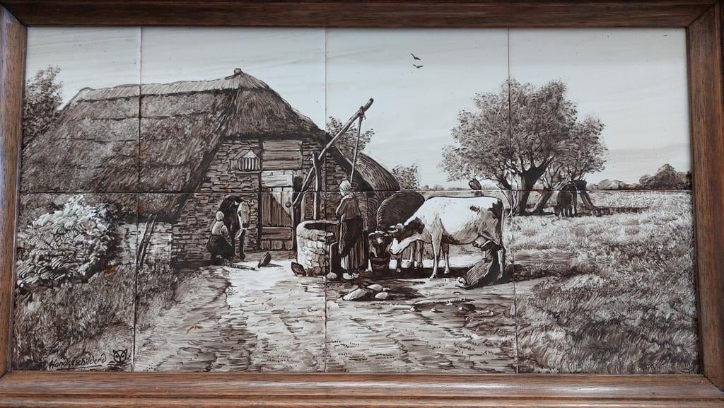 Tegeltableau handgeschilderd, Ophalen of Verzenden, Minder dan 50 cm, Schilderij, Minder dan 50 cm