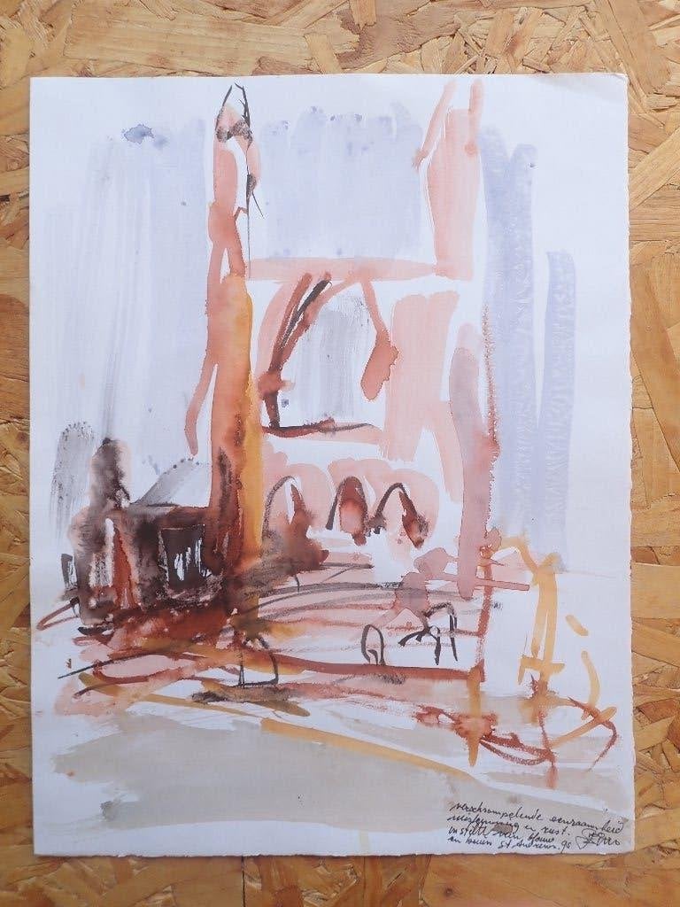 Franscz Witte - Aquarel, Antiek en Kunst, Ophalen of Verzenden, Papier/karton, Aquarel, Stadsgezicht