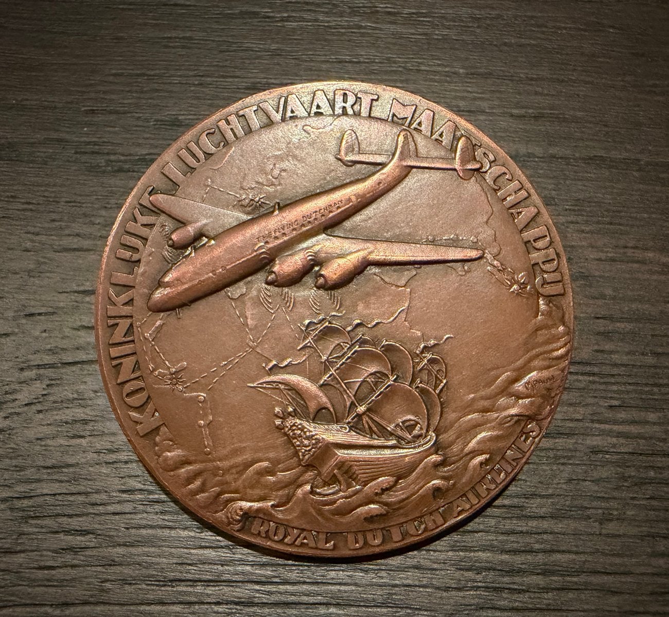 KLM 30-jarig jubileum penning 1919-1949, Postzegels en Munten, Penningen en Medailles, Ophalen of Verzenden, Brons, Nederland