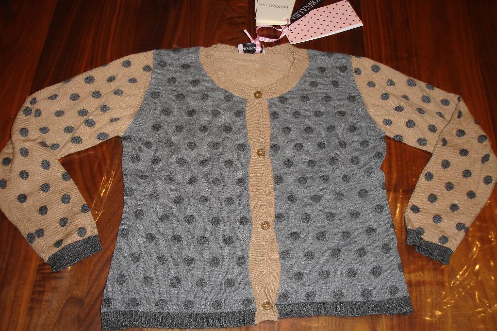 Monnalisa vest cardigan grijs-bruin stippen maat 128!, Meisje, Trui of Vest, Ophalen of Verzenden, Zo goed als nieuw