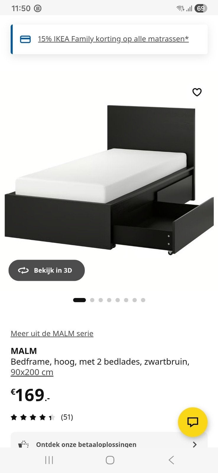 IKEA Malm bedframe inc lattenbodem  Lönset en lades, zwart, Ophalen, 90 cm, Eenpersoons, Zwart