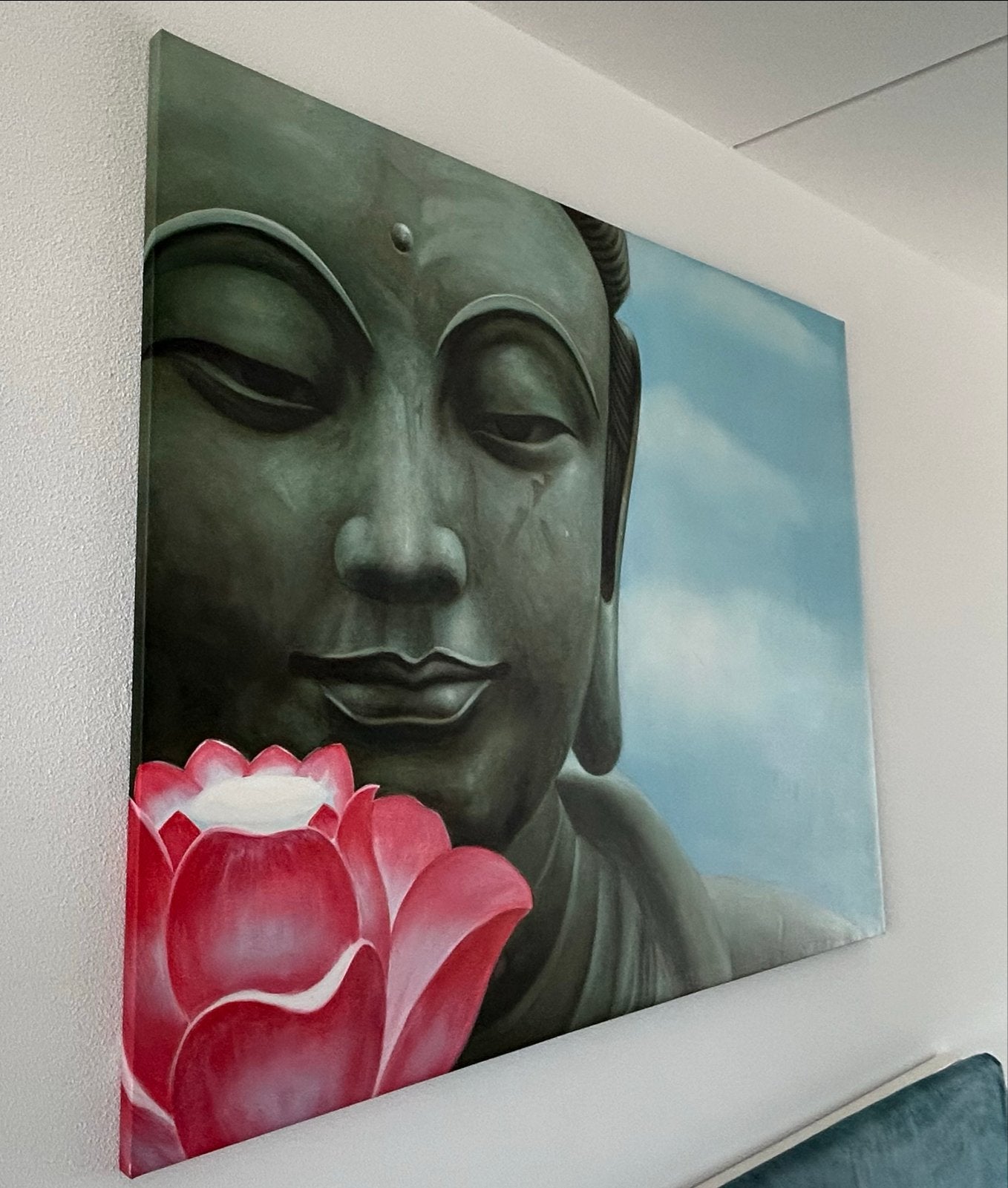 Boeddha schilderij 160x120 cm, Ophalen, Doek, Realistisch, Overige technieken