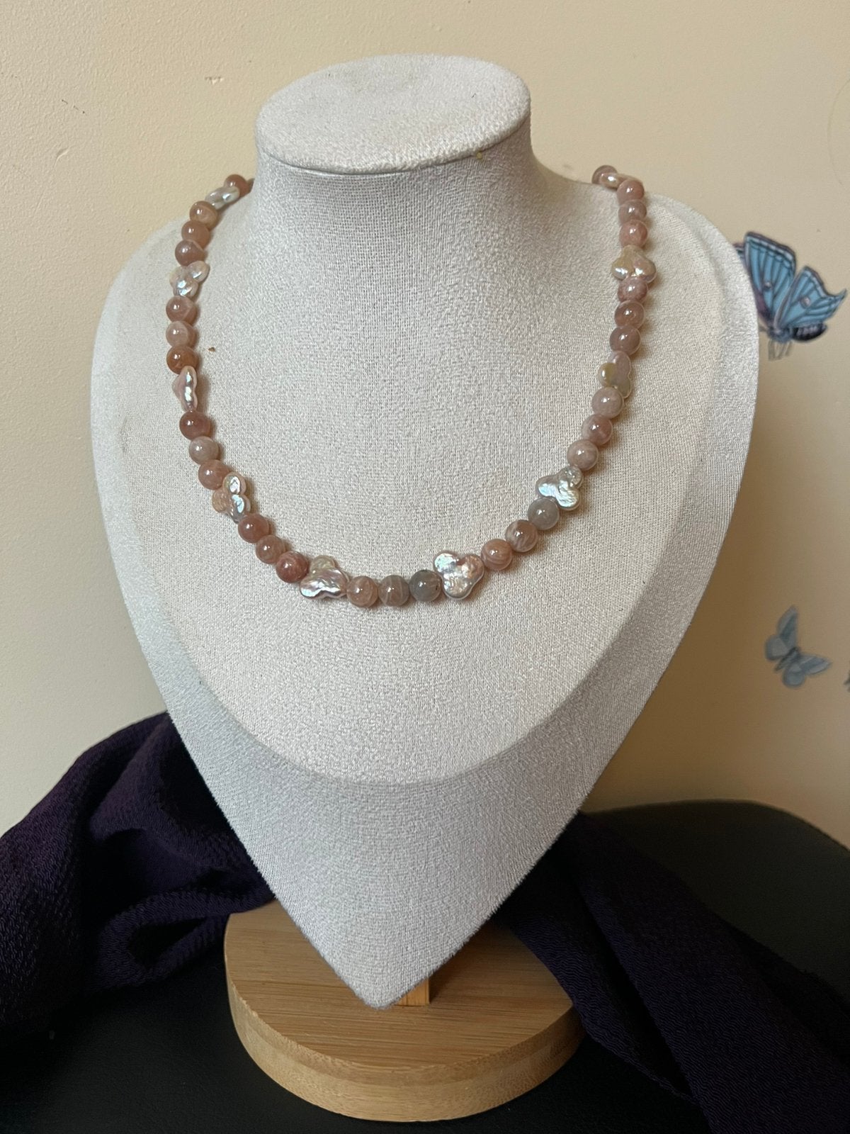 Maansteen roze parel beschermt harmonie magie liefde uniek, Sieraden, Tassen en Uiterlijk, Kettingen, Nieuw, Verstelbaar, Ophalen of Verzenden