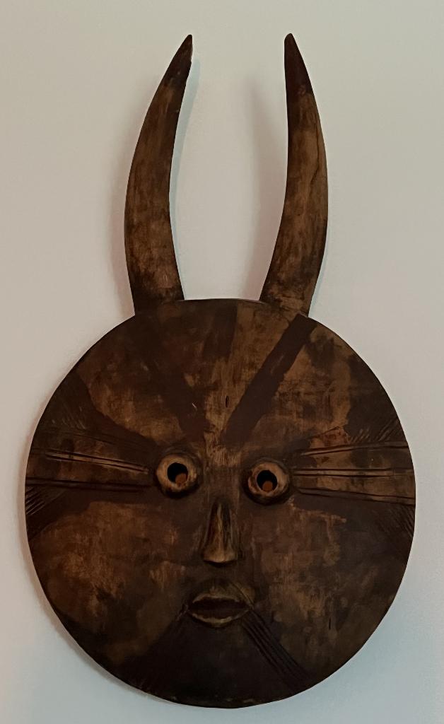 oud Afrikaans masker met horenshoogte 46cm breedte 26cm, Ophalen of Verzenden