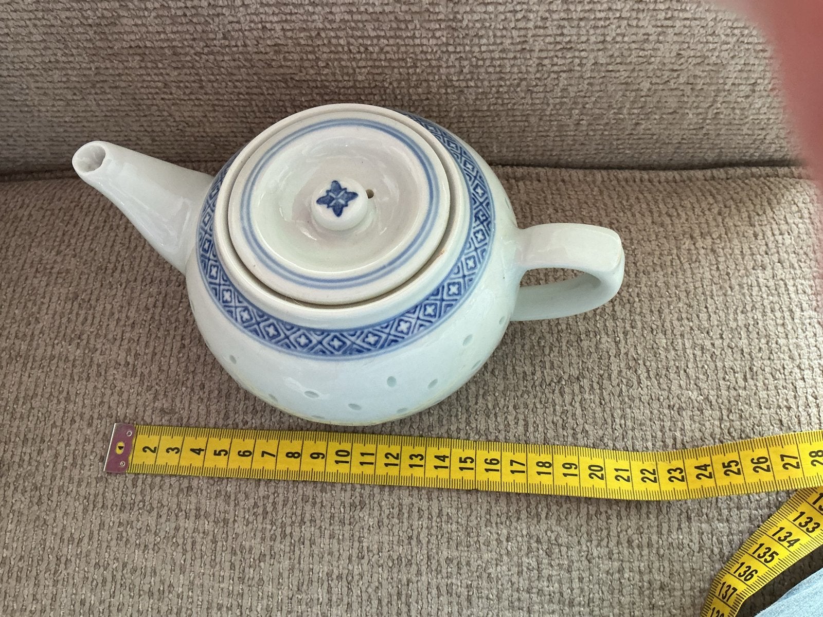 Vintage Chinese rijstkorrel theepot, blauw-wit porselein, Antiek en Kunst, Ophalen of Verzenden