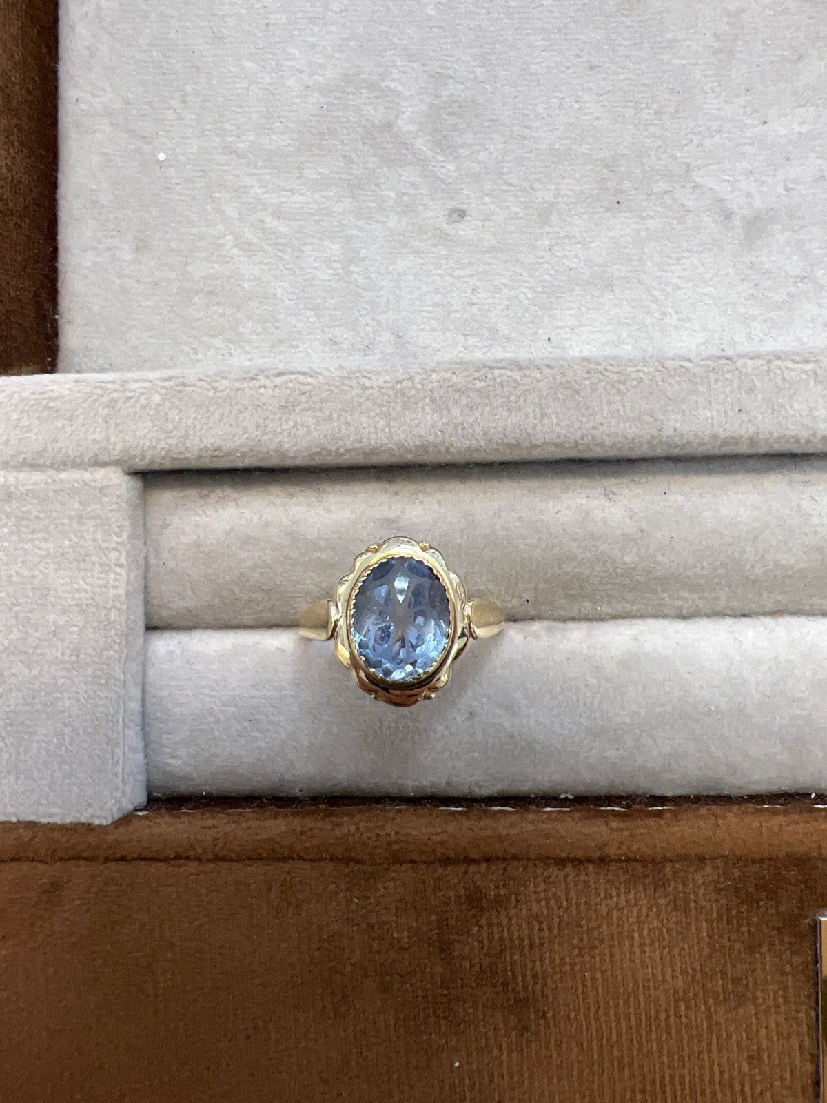 14k Gouden Ring met Aquamarijn, Gebruikt, Ophalen of Verzenden, Kleiner dan 17, Met edelsteen