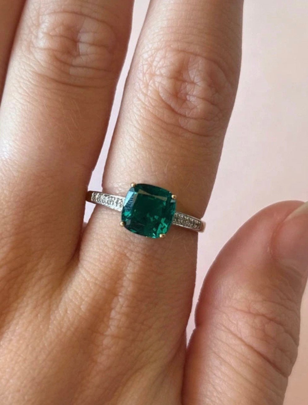 Vintage 9 karaat ring met smaragd en diamanten, 18 tot 19, Zo goed als nieuw, Dame, Groen