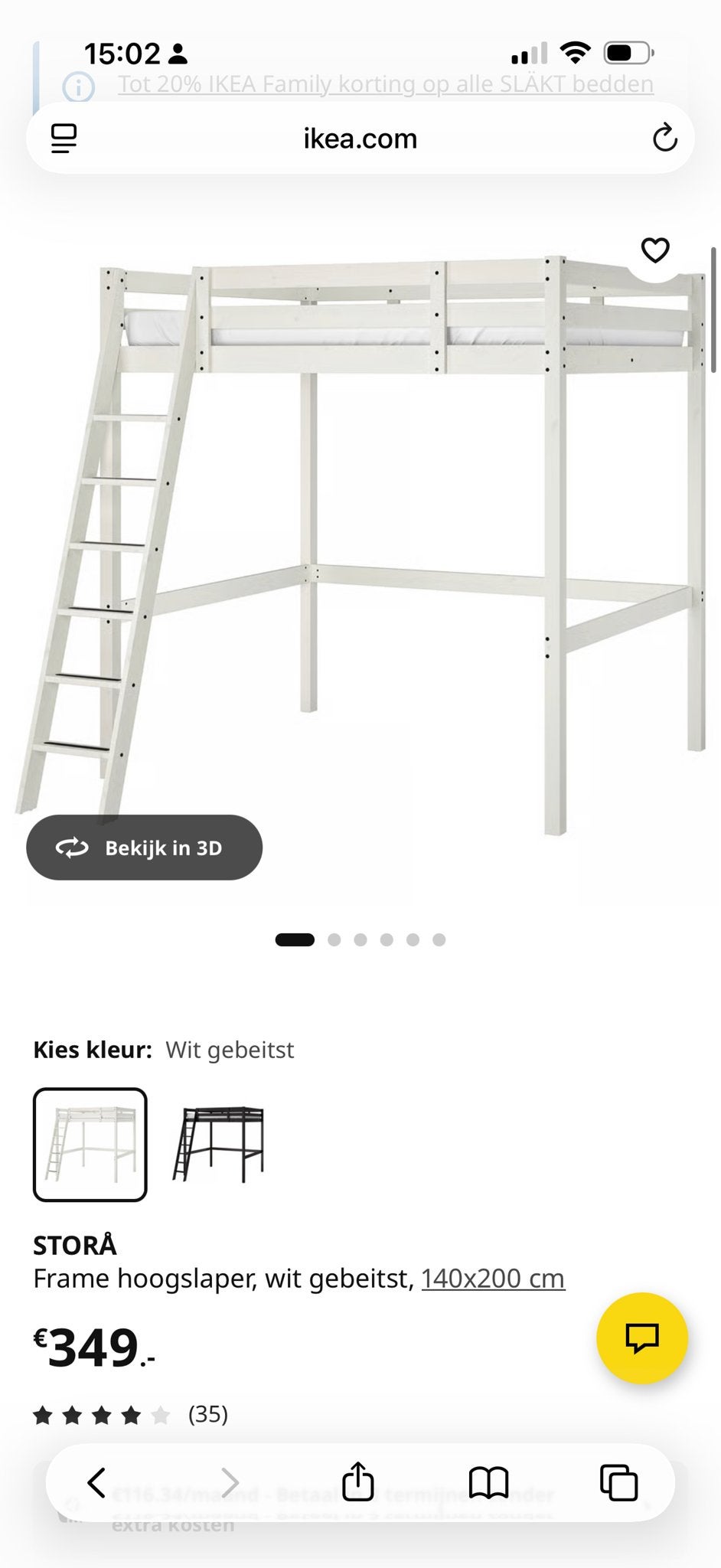 IKEA Stora alleen de trap, Ophalen, Hoogslaper, Tweepersoons, 190 cm of minder