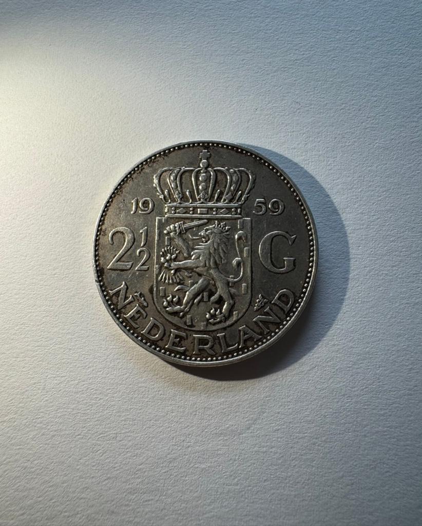 2½ Gulden Juliana 1959 Zilveren Munt, Ophalen, Koningin Juliana, Zilver, Losse munt
