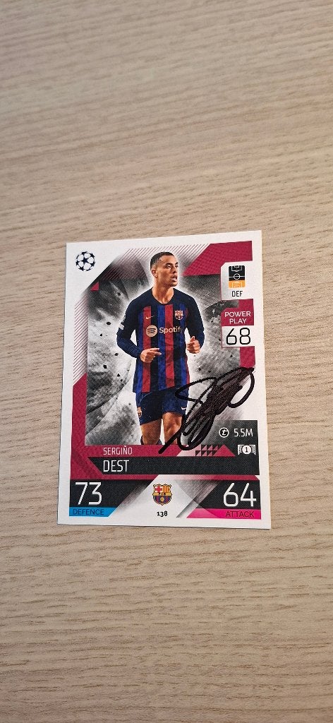 Topps Trading Card met handtekening Sergino Dest # Barcelona, Verzamelen, Ophalen of Verzenden, Nieuw, Buitenlandse clubs, Spelerskaart