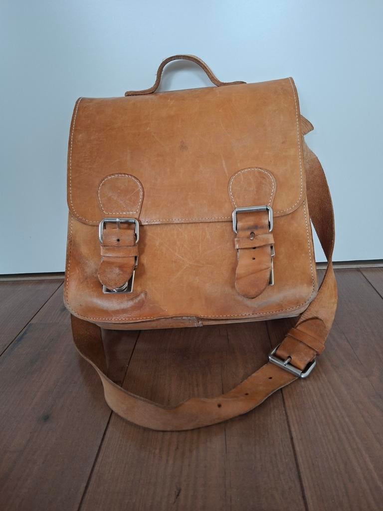 Schooltas, leder, Ophalen, Bruin, Aktetas of Boekentas
