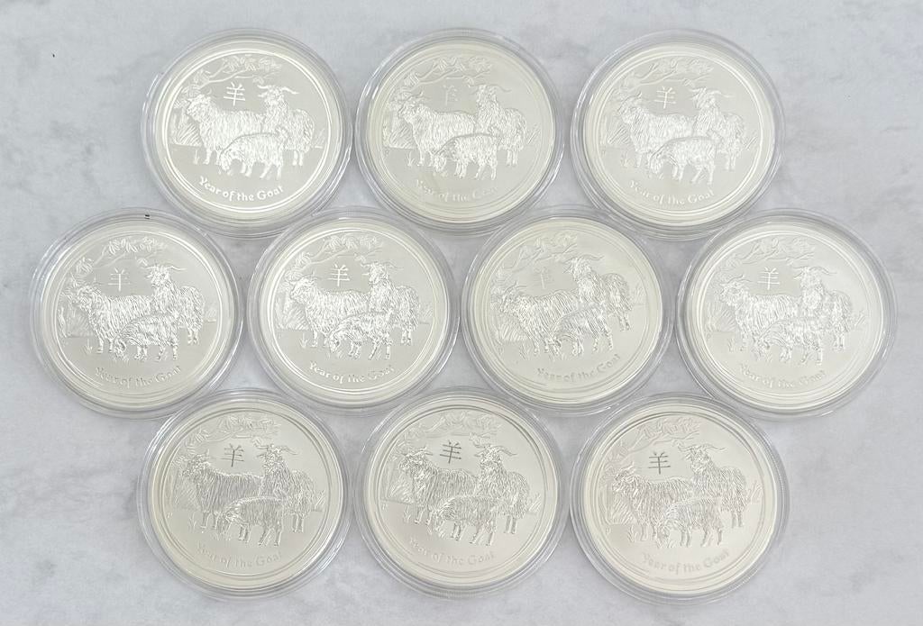 10x 1 oz 2015 Australian Lunar 2 Geit / 999 zilver, Postzegels en Munten, Munten | Oceanië, Ophalen of Verzenden, Zilver