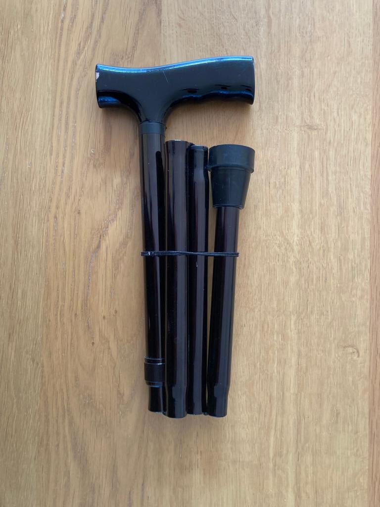 Opvouwbare wandelstok zwart ergonomische houten handvat, Diversen, Wandelstokken, Ophalen of Verzenden, Verstelbaar, Gebruikt