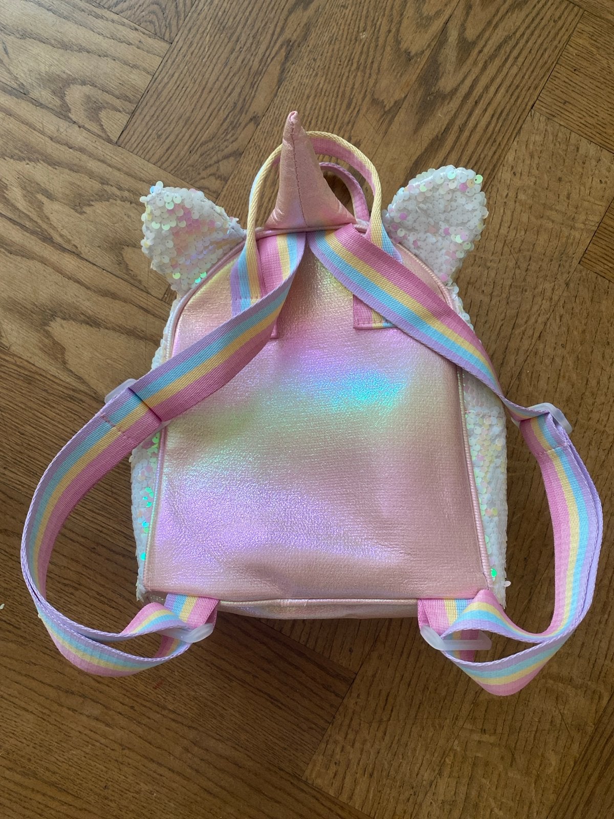 Eenhoorn Rugzak met Pailletten en Regenboogbanden, Ophalen, Zo goed als nieuw, Roze, Overige merken