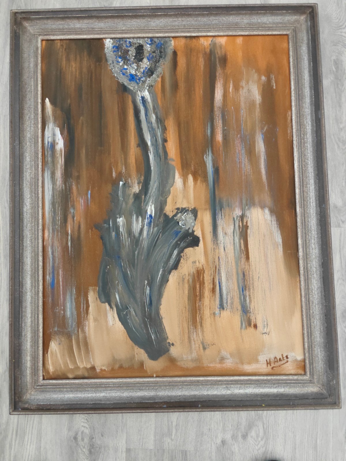 Abstract schilderij met lijst - gesigneerd H. Aals, Ophalen
