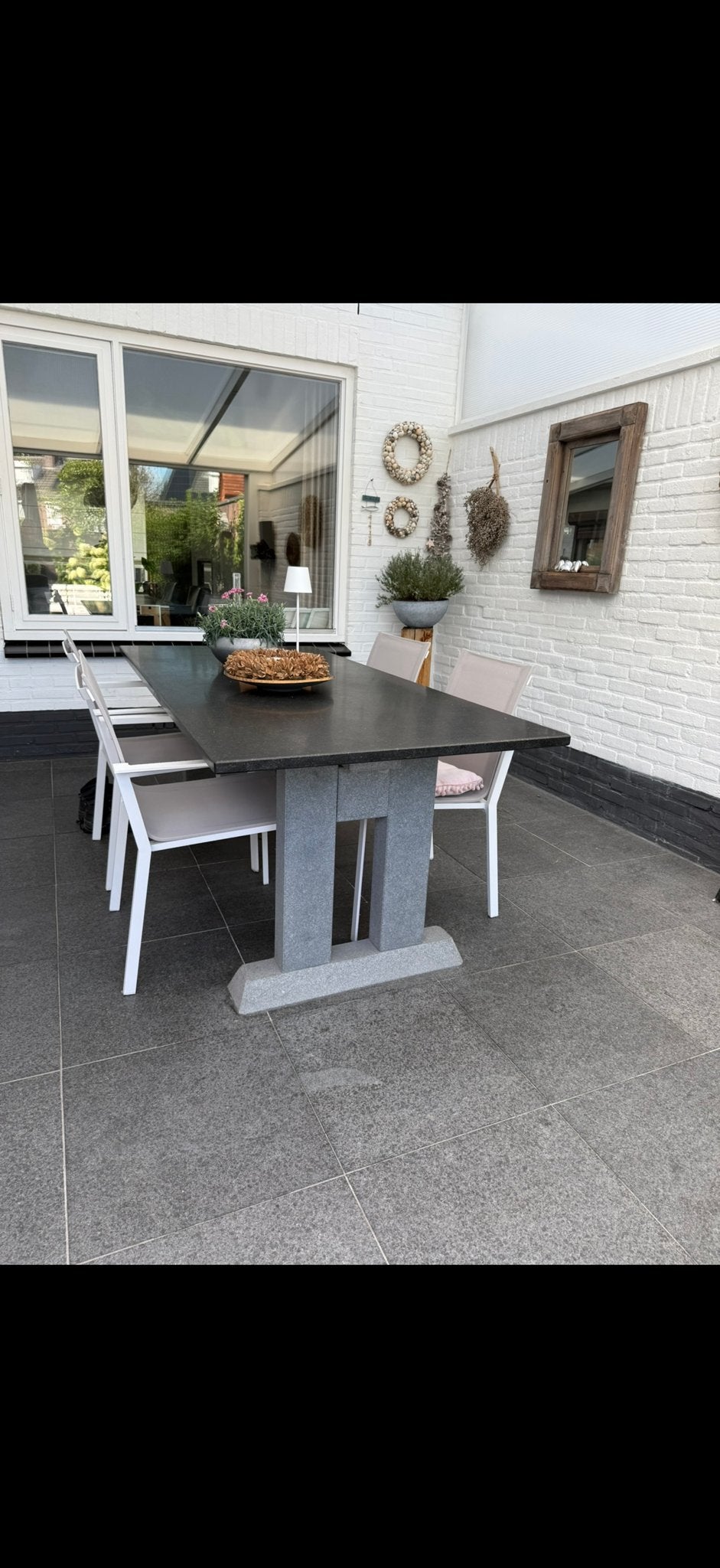 Granieten tuinset met design stoelen van Garden Life Style, Tuin en Terras, Ophalen, Overige materialen, Eettafel, 6 zitplaatsen