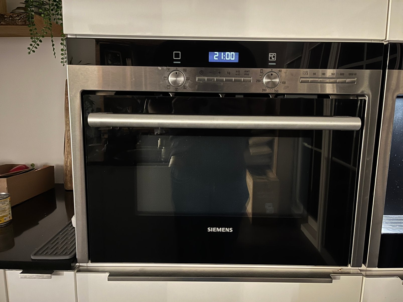 Siemens inbouw combimagnetron HB84E562 – RVS – 1000 watt, Ophalen, 45 tot 50 cm, Gebruikt, Siemens