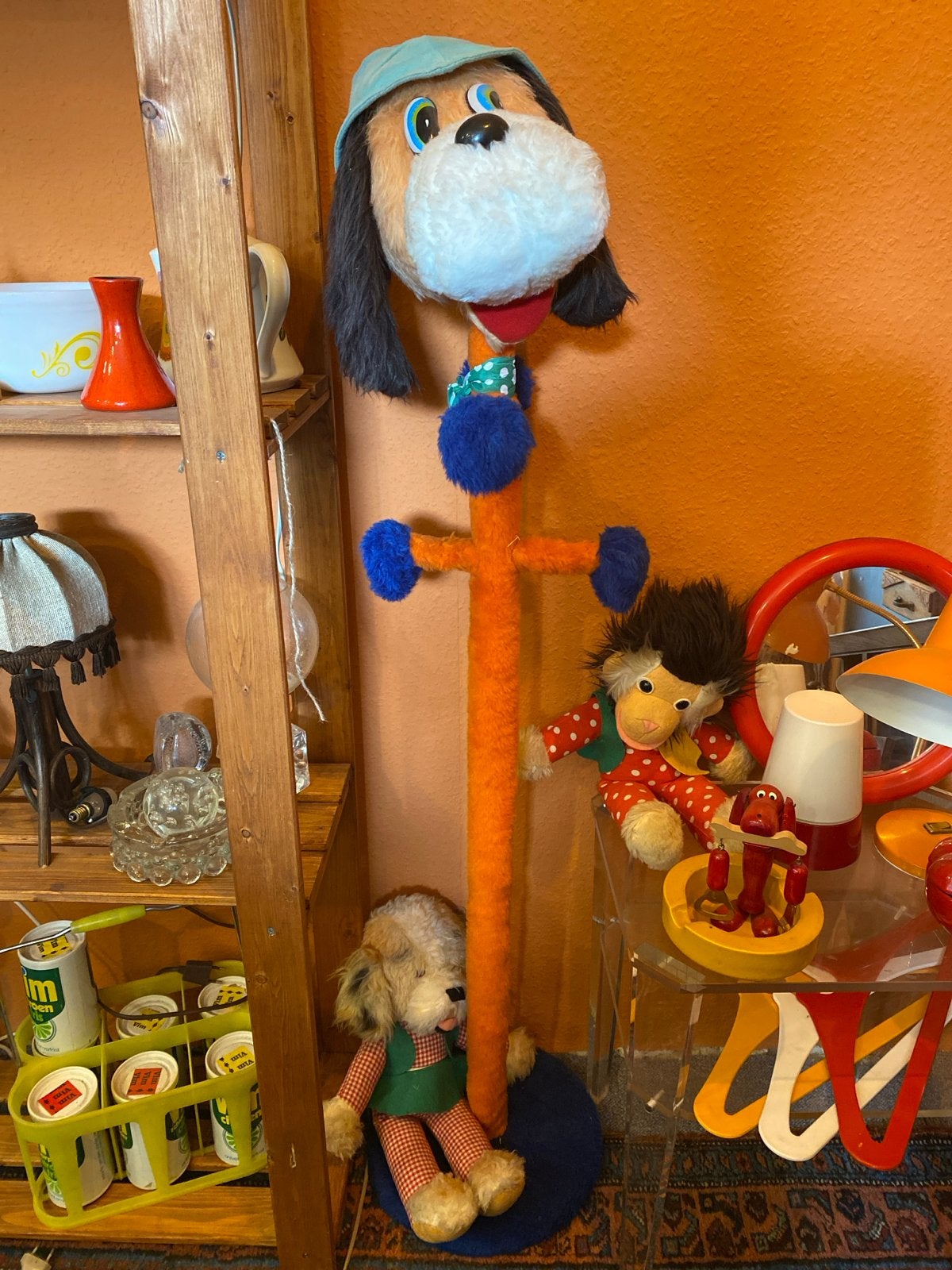 Vintage honden kapstok met knuffel, Ophalen, Gebruikt
