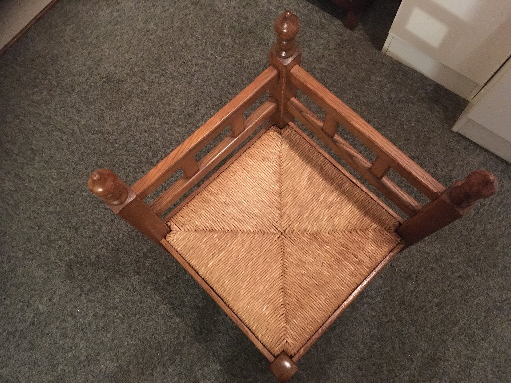 vintage hout hoekstoel rieten zitting hoek stoel, Ophalen, Gebruikt, Bruin, Hout