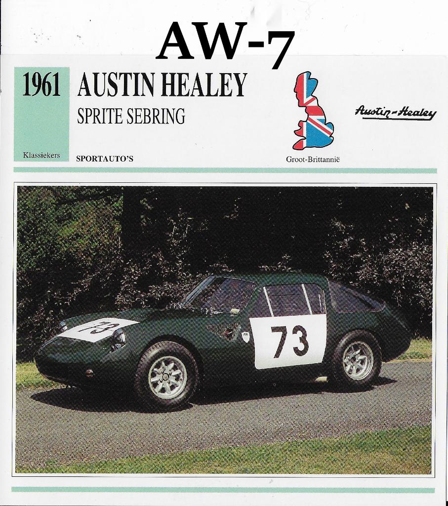 Aw7 autokaart austin healey sprite sebring ( 1961 ), Ophalen of Verzenden, Zo goed als nieuw, Auto's
