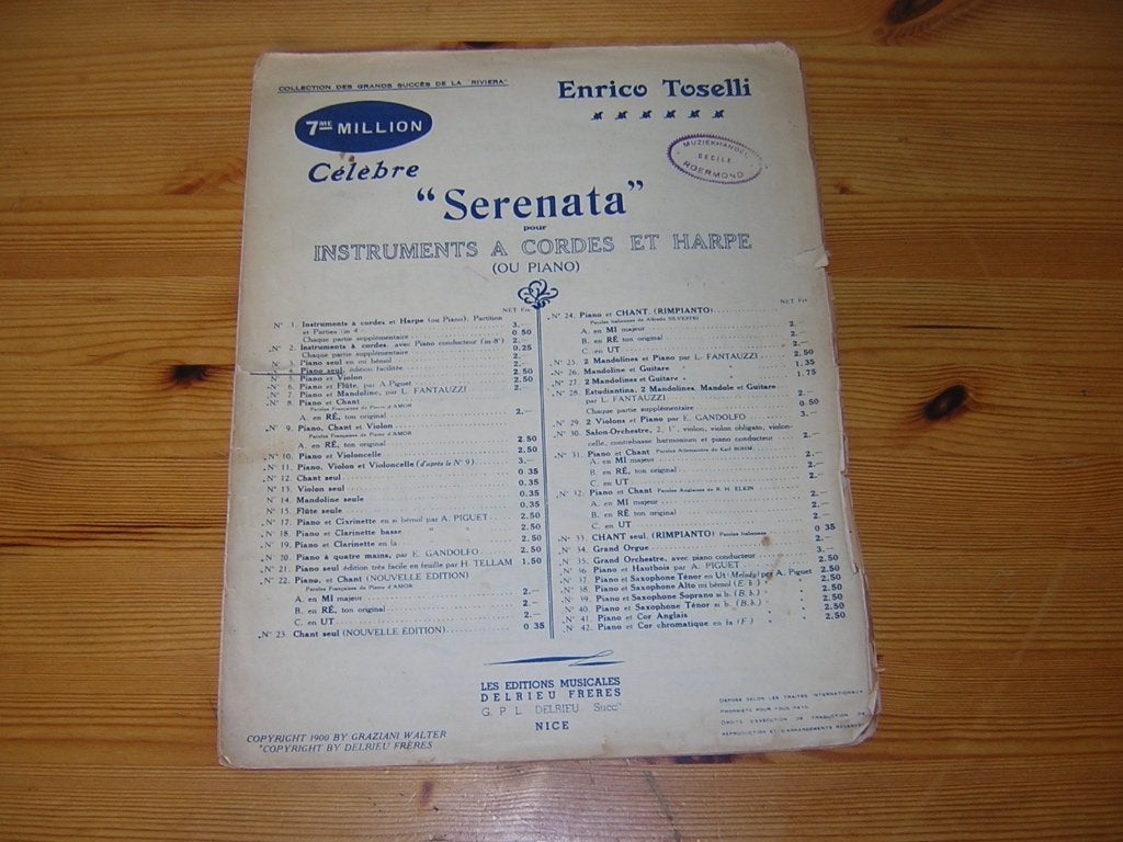 Serenata op. 6 - E. Toselli, Gebruikt, Ophalen of Verzenden, Piano, Artiest of Componist
