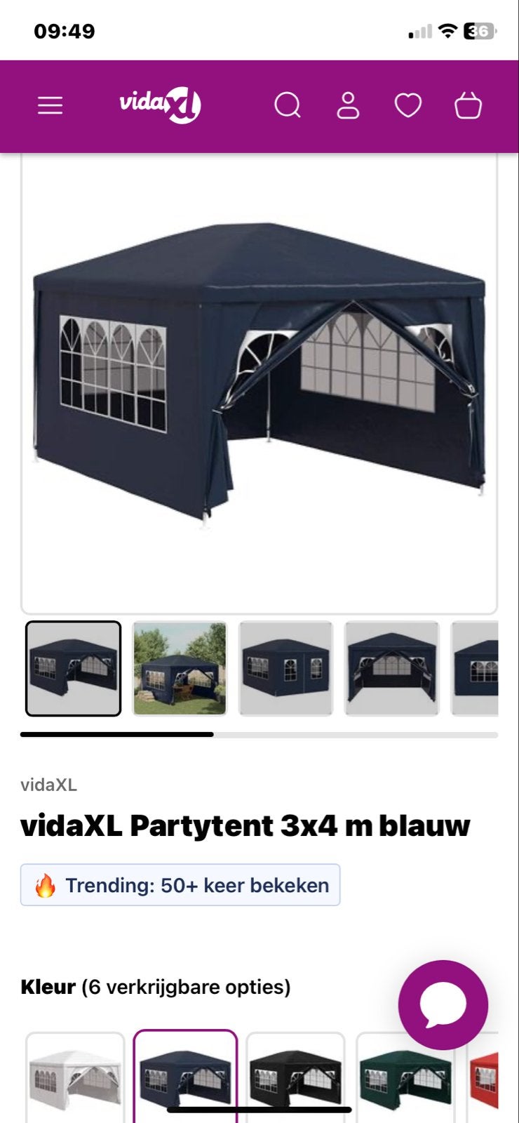 vidaXL Partytent 3x4 m blauw - Ideaal voor elk feest!, Ophalen, Gebruikt, Partytent, 4 tot 6 meter