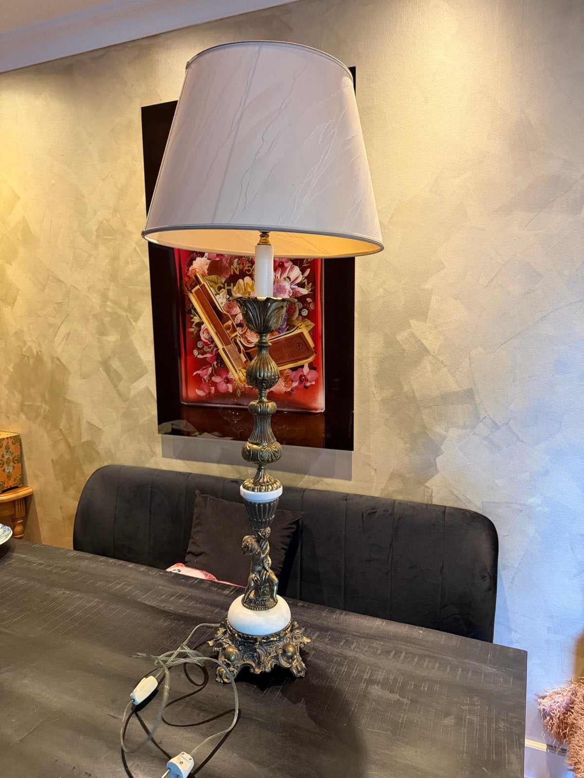 Vintage Tafellamp met Marmeren Voet en Bronzen Details, Ophalen