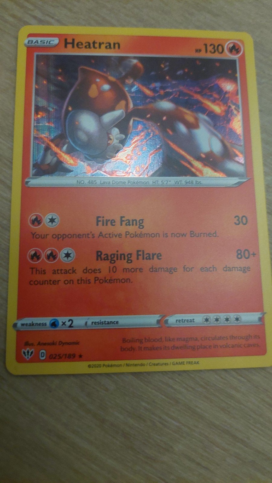 Heatran Pokémon kaart - Basic - HP 130 - 025/189, Ophalen of Verzenden, Zo goed als nieuw, Losse kaart