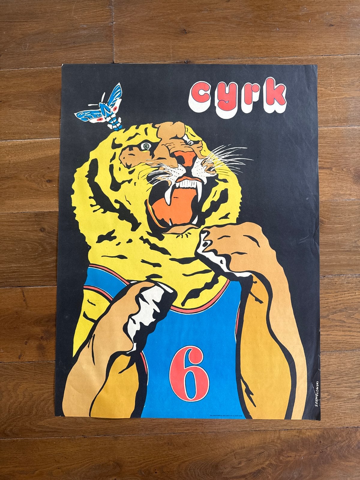 Origineel CYRK affiche - Tijger met vlinder, Deurposter of groter, Ophalen of Verzenden, Overige onderwerpen, Rechthoekig Staand