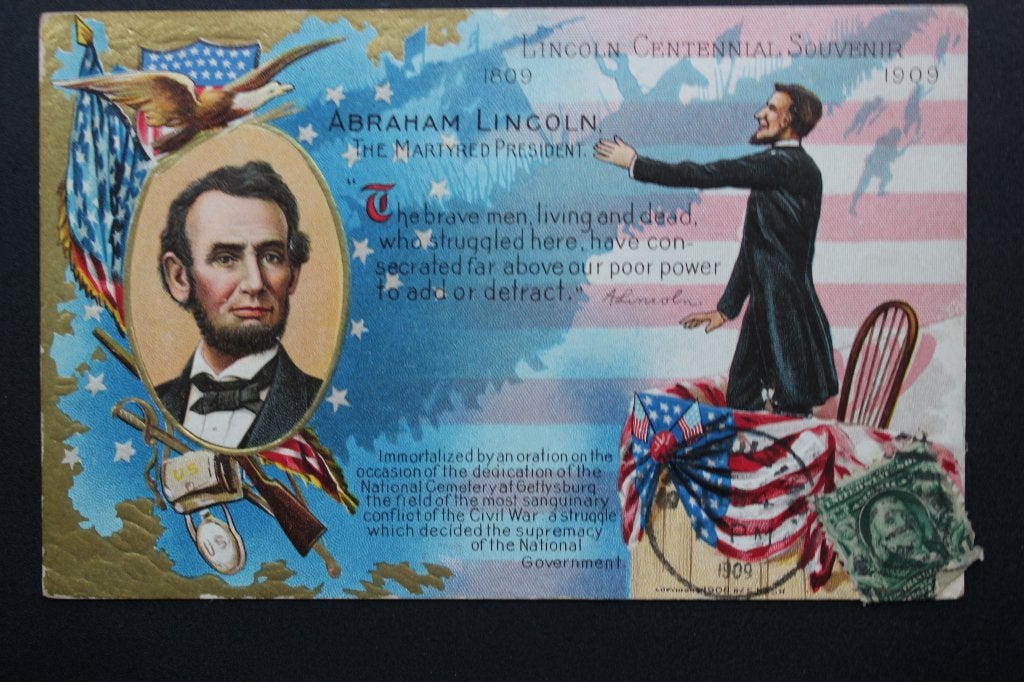 1909 ANSICHTKAART USA AMERIKA STERFDAG LINCOLN GELOPEN, Verzamelen, Ophalen of Verzenden, Voor 1920, Gelopen, Buiten Europa