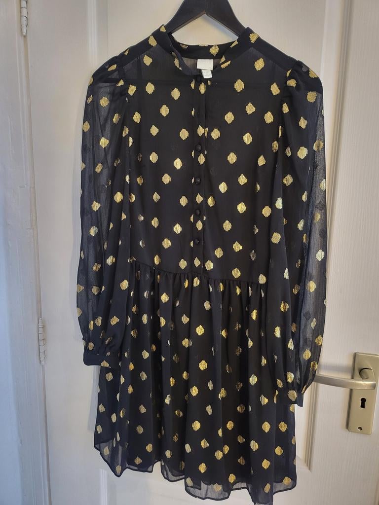 H&M Zwart Jurkje met Gouden Stippen - Maat XS, Kleding | Dames, H&M, Zwart, Ophalen of Verzenden, Zo goed als nieuw
