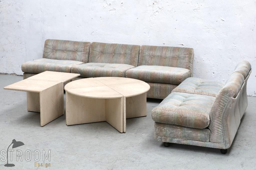 6 Travertin Tafels Salontafel Vintage Design Natuursteen, Overige materialen, Minder dan 55 cm, Gebruikt, De Sede Ligne Roset Togo Vitra Eames B&B Italia Montis Retro