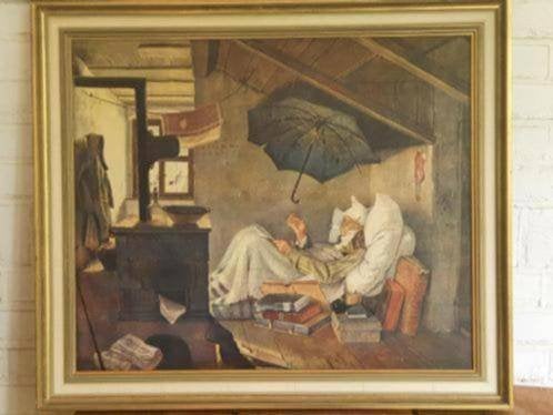 Litho Carl Spitzweg de arme dichter, Antiek en Kunst, Ophalen