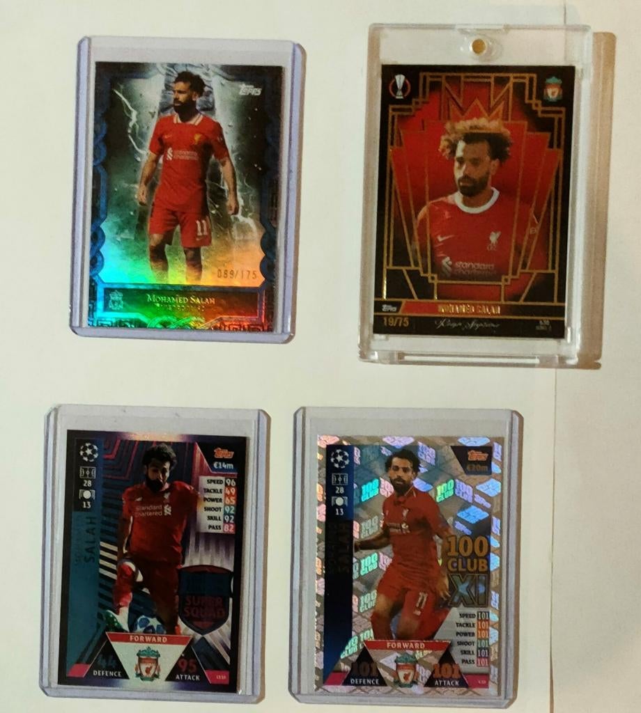 Mo Salah Liverpool Topps 4 x..89/175 & 19/75 Total Football, Ophalen of Verzenden, Zo goed als nieuw, Buitenlandse clubs, Spelerskaart