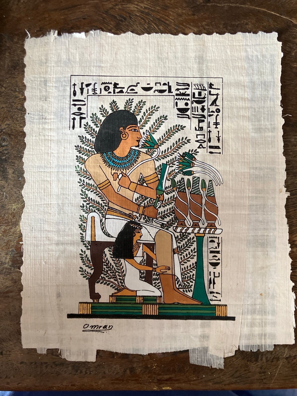 Handgeschilderde Egyptische Papyrus 20x24 cm, Antiek en Kunst, Kunst | Schilderijen | Klassiek, Overige technieken, Ophalen of Verzenden