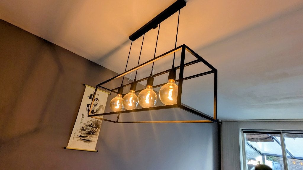 Dinning lamp black metal square, Ophalen, Zo goed als nieuw, Glas, E27 (groot)
