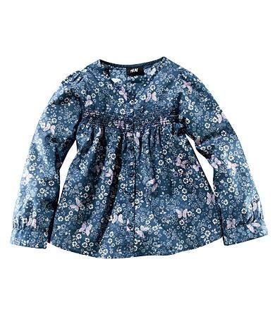H&M donker blauwe blouse bloesje overhemdblouse bloemen 116, Meisje, H&M, Overhemd of Blouse, Nieuw