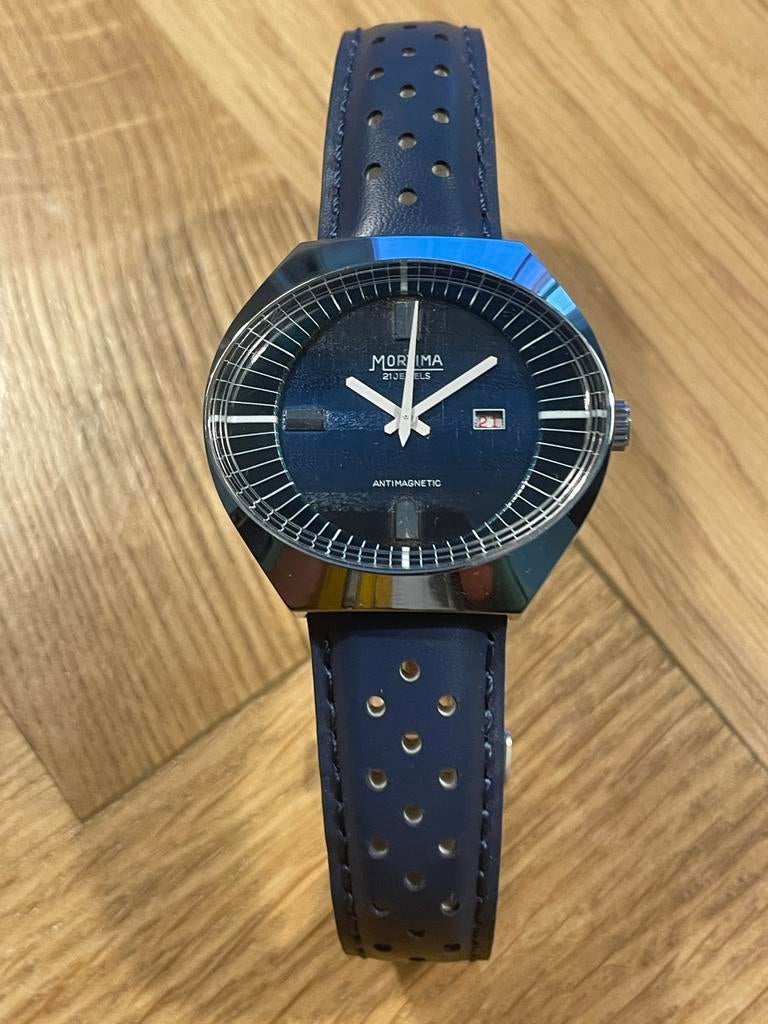 Vintage Mortima 21 Jewels Antimagetic Heren Horloge, Overige merken, Leer, Staal, Polshorloge