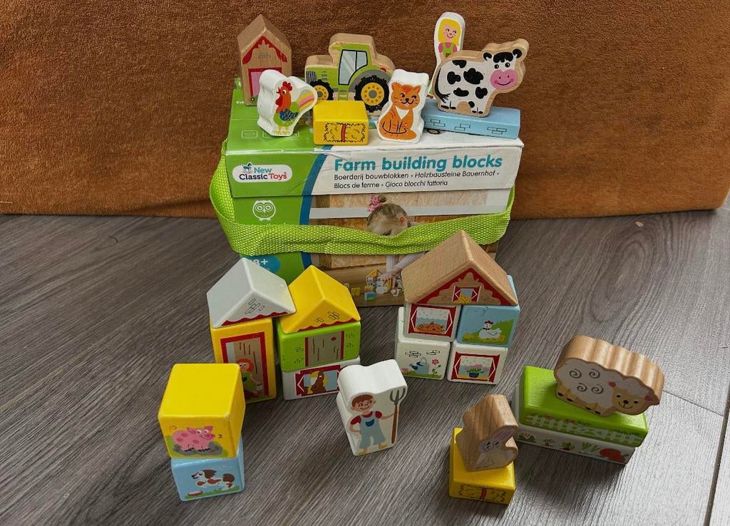 New classic toys boerderij houten blokken, Ophalen of Verzenden, Zo goed als nieuw, Overige typen