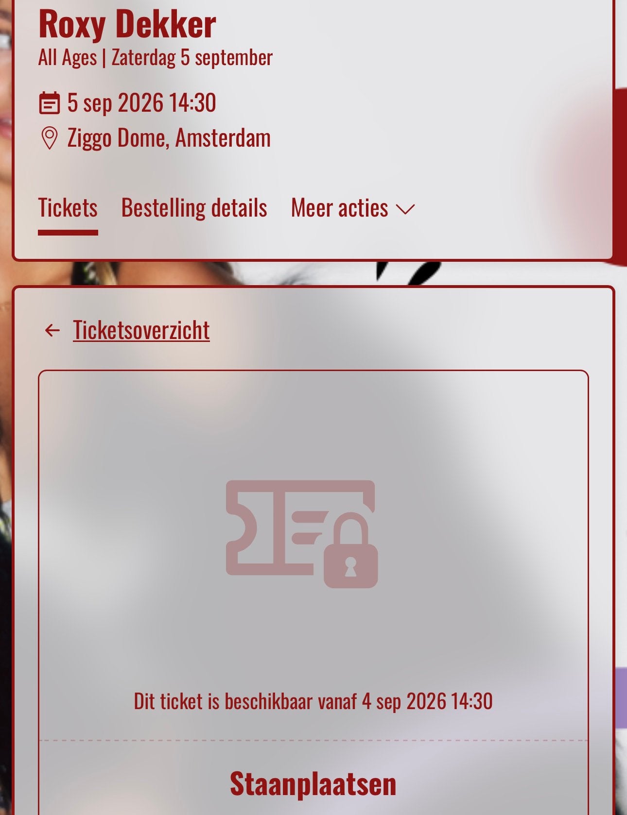 Roxy Dekker 5 september staanplaatsen (1 ticket), Eén persoon