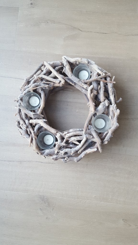 adventskrans - krans met waxinelichthouders 40 cm., 40 cm, Krans, Nieuw, Ophalen of Verzenden