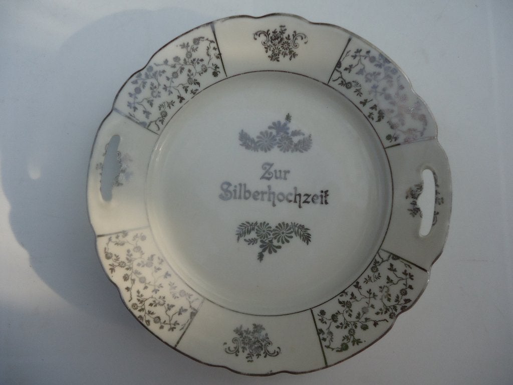 Groot brocante bord. Herinnering aan zilveren huwelijk., Antiek en Kunst, Ophalen